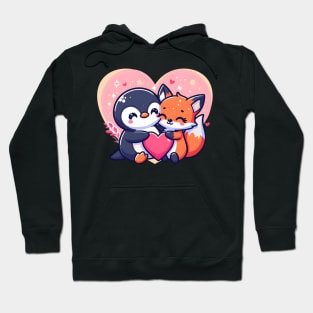 Cute penguin hugs fox Hoodie